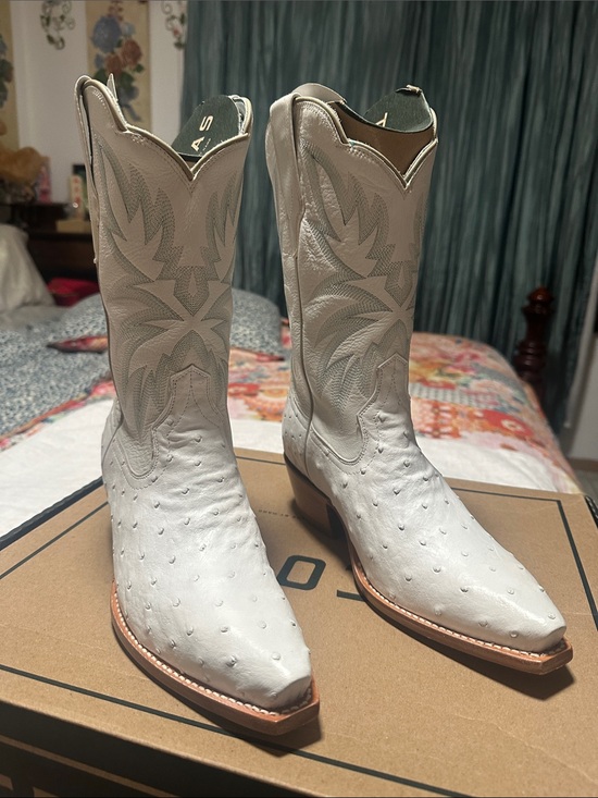 Tecovas Shoes - Tecovas White Ostrich-Texture Western Boots
